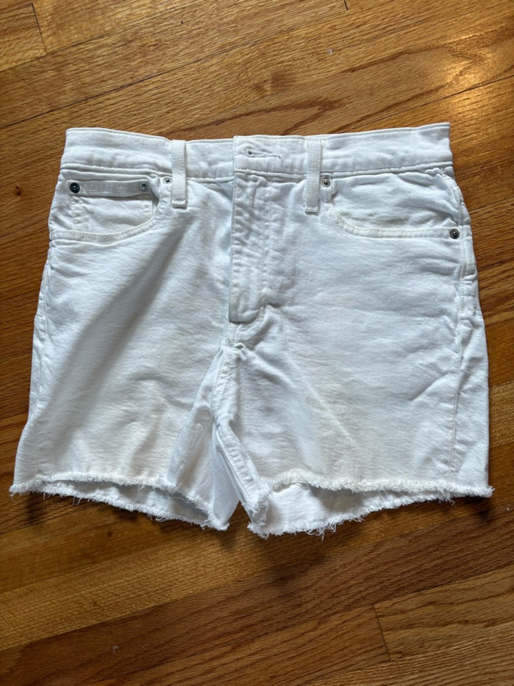 J. Crew High waist White Denim Cutoff Shorts with Frayed Hem